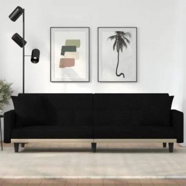 Sofa Bed with Cushions Black Fabric