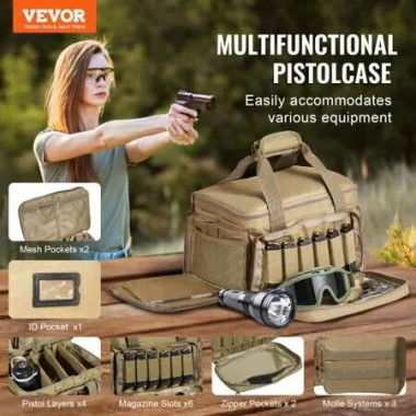 Soft Pistol Case for 4 Pistols Handgun Bag Outdoor Hunting Shooting Brown