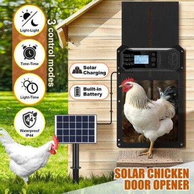 Solar Auto Chicken Coop Door Opener Automatic Timer Light Sensor Cage Closer Hen House Poultry Pet Security Control Kit