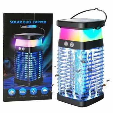 Solar Bug Zapper Outdoor 4200V Highly Effective Mosquito Zapper Portable Rechargeable with Night Light Electric Cordless Fly Zapper IP68 Waterproof