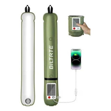 Solar Camping Lights Rechargeable, 3 Lighting Modes, IP66 Waterproof Inflatable Lamp for Hiking, Backpacking, Survival, Collapsible Tent Lights