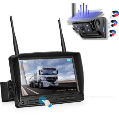 Solar Car Backup Camera Maggnitec 7 Inch LCD 2CH DVR Recorder Dual Power Supply 140 Wide Angle Recording Solar Rear View Automotive Night Vision RV Truck
