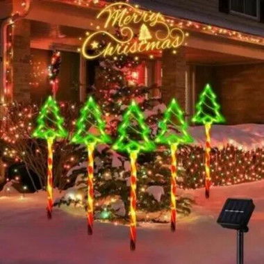 Solar Christmas LED Stake 5PCS Outdoor Pathway Lighting Party Decoration Waterproof Garden Ground Energy Saving IP65 Festive