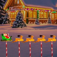 Detailed information about the product Solar Christmas Pathway Lights, 8 Light Modes, Santa Sleigh and Reindeer Outdoor Decoration, Christmas Yard Lights