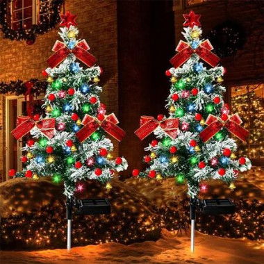 Solar Christmas Tree Lights Outdoor Decorations 2pcs Yard Pathway Decor Sidewalk Driveway Walkway Festive Xmas Ornaments