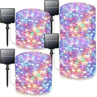 Solar Fairy Lights 48m 400 LED 4Pcs String Outdoor Waterproof MultiColour 8 Lighting Modes Garden Patio Decor Energy Saving Illumination