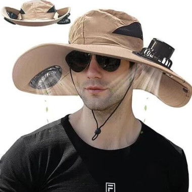 Solar Fan Hat, Solar Powered Fan Hat with 2 Solar, Wide Sun Hats for Men Women, Outdoor Hiking Camping with Fishing Hat