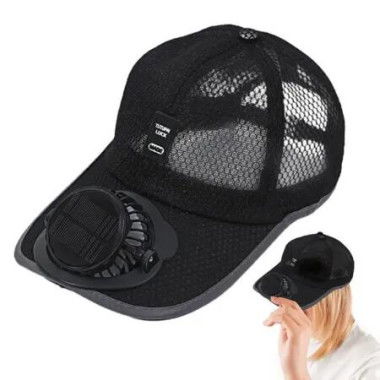 Solar Fan Hat Summer Cooling UV Block Sports Rechargeable Beach Outdoor Sun Protection Energy Powered Men Women Black