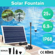 Detailed information about the product Solar Fountain Pump Panel Kit Submersible 25W Energy Powered Water Feature Outdoor Indoor DIY Bird Bath Fish Tank Pond Pool Garden Decoration Nozzles