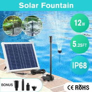 Detailed information about the product Solar Fountain Water Feature Pump Kit 12W Submersible Panel Waterfall Bird Bath Fish Pond Pool Garden Decoration Energy Powered Nozzles Outdoor Indoor