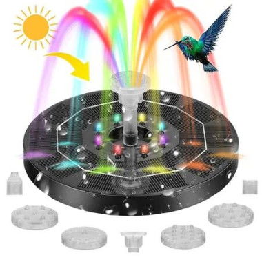 Solar Fountain with Colorful Lights,High Efficiency Solar Water Fountain with 6 Nozzles,Solar Fountain for Bird Bath Garden Outdoor Decor