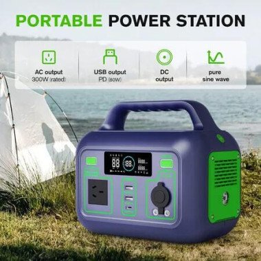 Solar Generator Portable Power Station Supply Source Backup Lithium Battery LED Light for Home Camping Emergency 300W PD60W