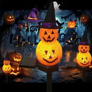 Detailed information about the product Solar Halloween Pumpkin Stakes Lights with Witch Hat, Outdoor Solar Landscape Pathway Lights Outside Halloween Decor for Garden Yard,1 Pack