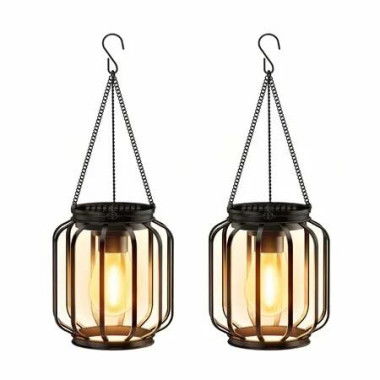 Solar Hanging Lanterns Outdoor,2 Pack Metal Lights With Hook,Bright and Warm Waterproof,Classic Outdoor Lights for Yard Garden Patio Porch Decor