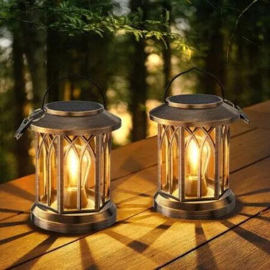 Solar Lanterns Outdoor Lights,2 Pack Bright Lanterns Outdoor Waterproof with Clip Patio Decor,Hanging Solar Lights