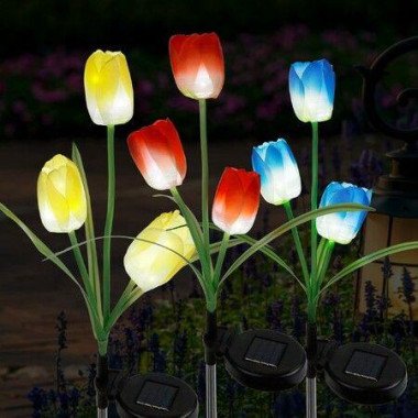 Solar LED Garden Stake Lights - Tulip Flowers (1pc) - Random Color.