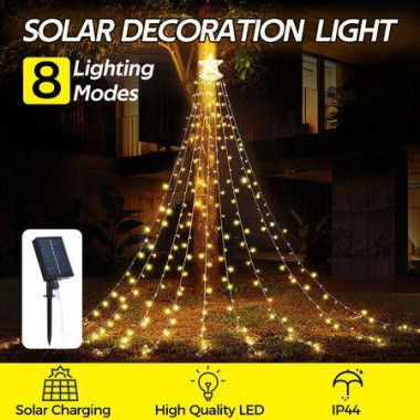 Solar LED String Light Waterfall Fairy Christmas Tree Hanging Decoration Ornament Star Topper Strip Indoor Outdoor 350 LED 9 Strands 8 Lighting Modes