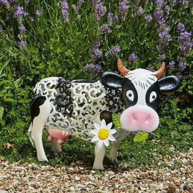 Solar Light Cow Statue Smart Resin Daisy LED 30x20x18cm Outdoor Garden Feature Decor Energy Saving Illumination Cute Animal Nighttime Glow Patio Lawn