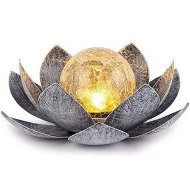 Detailed information about the product Solar Light Outdoor Metal Glass Decorative Waterproof Garden Light LED Lotus Flower Table Lamp (Black Silver)