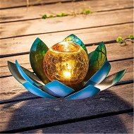 Detailed information about the product Solar Light Outdoor Metal Glass Decorative Waterproof Garden Light LED Lotus Flower Table Lamp (Silver Blue)