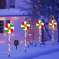 Detailed information about the product Solar Lollipop Path Lights Christmas 8 Flashing Modes Candy Cane Waterproof Indoor Outdoor Walkway Garden Decor Red White Green