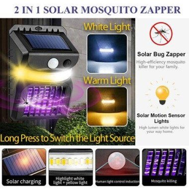 Solar Mosquito Zapper Outdoor Bug Zapper Outdoor Electric Insect Fly Traps With Motion Sensor Lights Wall Lamp For Outdoor Garden Yard