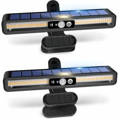 Solar Motion Sensor Light 2 Pack Clip On Solar Motion Waterproof Fence Lights Outside with 36 LEDs,6000K Portable for Garage Camping Driveway