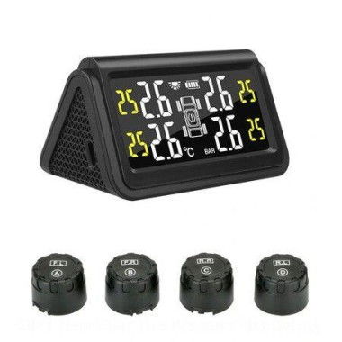 Solar Power TPMS Car Tire Pressure Monitoring Intelligent System Auto Alarm Monitor With 4 External Sensors