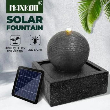 Solar Powered Fountain Water Feature Pump Waterfall Landscape Relax LED Lights Outdoor Bird Bath Fish Pond Pool Garden Decoration Ball Energy Panel