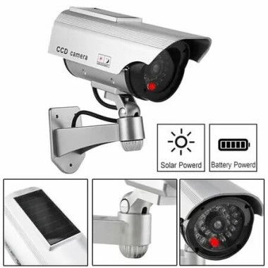 Solar Powered Realistic-looking Dummy Security Camera with LED Blink Light, Quick and easy to instal-Silver