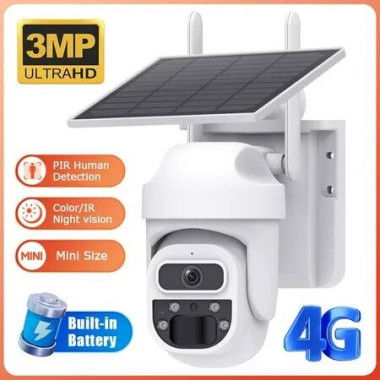 Solar Security Camera 3MP HD PTZ 360Â° Night Vision, PIR Motion Detection, 4G , Cloud & Local Storage, 7800mAh Battery for Outdoor/Indoor Use
