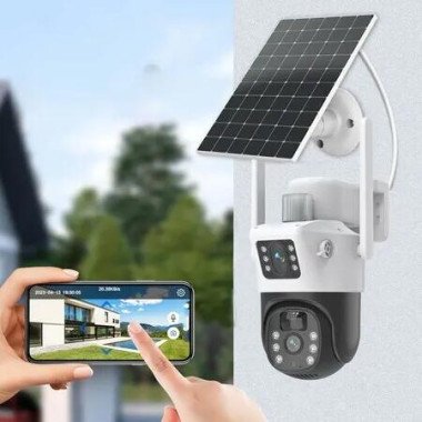 Solar Security Camera, Solar Powered WiFi Security Camera, 10800mAh HD 3MP Outdoor Surveillance with Night Motion and PIR Detection for Home 24 Hours,No Memory Card