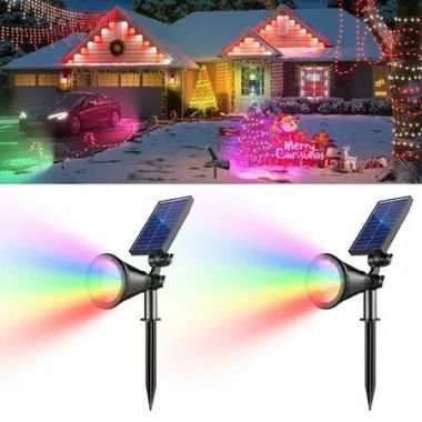 Solar Spot Lights Outdoor,36 LEDs Solar Landscape Lighting with 2200mAh,Outdoor Lights Auto On/Off 2-in-1 Wall or Ground Solar Powered 2 Pack (Multicolor)