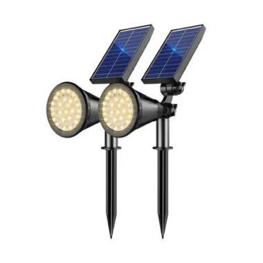Solar Spot Lights Outdoor,36 LEDs Solar Landscape Lighting with 2200mAh,Outdoor Lights Auto On/Off 2-in-1 Wall or Ground Solar Powered 2 Pack (Warm White)