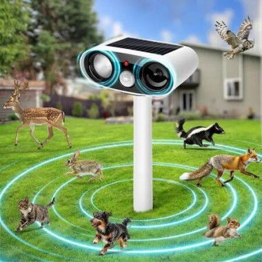 Solar Ultrasonic Animal Repellent Outdoor, Repellent Devices Motion Detection, Waterproof Mouse Repeller Deterrent with LED Lights for Yard Farm Garden
