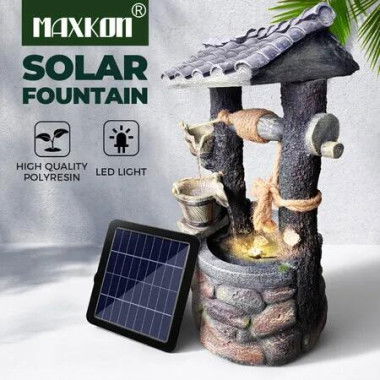 Solar Water Feature Fountain Pump LED Lights Waterfall Landscape Bird Bath Pool Fish Pond Energy Powered Panel Indoor Outdoor Garden Yard Decoration