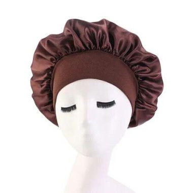 Solid Color Shower Cap for Women Satin Wide-Brimmed Bath Cap Reusable Shower Cap for All Hair Lengths (Coffee)