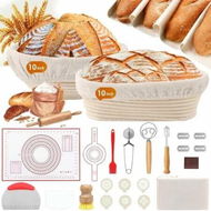 Detailed information about the product Sourdough Bread Baking Supplies Sourdough Starter Kit for Bread Making 10in Round Oval Banneton Bread Proofing Basket with Liners Sourdough Kit