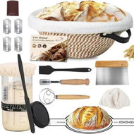 Detailed information about the product Sourdough Bread Starter Kit Cotton Banneton Proofing Basket 10 Round,Sourdough Kit Bread Baking Supplies with Starter Jar,Dough Whisk,Bread Lame Sling