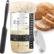 Detailed information about the product Sourdough Starter Jar Kits, 730ml Sourdough Glass Jar With Thermometer, Feeding Band, Silicone Spatula, Cloth Cover,Home Baking Supplies
