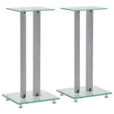 Speaker Stands 2 Pcs Tempered Glass 2 Pillars Design Silver