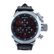 Detailed information about the product SPEATAK 60114G Men's Fashion Stainless Steel PU Leather Wrist Watch - Black + Silver + Red
