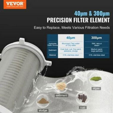 Spin Down Filter, 40 Micron + 30 Micron Fine Filtration, Whole House Sediment Filter for Well Water, 3/4' G-F + 1' G-M, 4 T/H High Flow Rate, for Whole House Water Filtration Systems