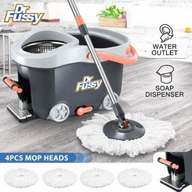 Spin Mop And Bucket Set Floor Cleaner Dust Magic Dry Twist Cleaning System 4 Microfibre Heads For Wood Tile Hardwood