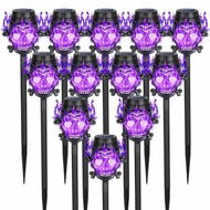 Detailed information about the product Spooky Skulls Purple Solar Torch Lights,Solar Halloween Lights Outdoor,Halloween Decorations Outside for Yard Pathway Lawn Party,Purple Light 12Pack