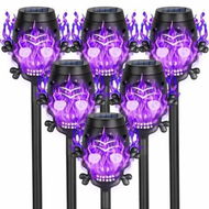 Detailed information about the product Spooky Skulls Purple Solar Torch Lights,Solar Halloween Lights Outdoor,Halloween Decorations Outside for Yard Pathway Lawn Party,Purple Light 6Pack