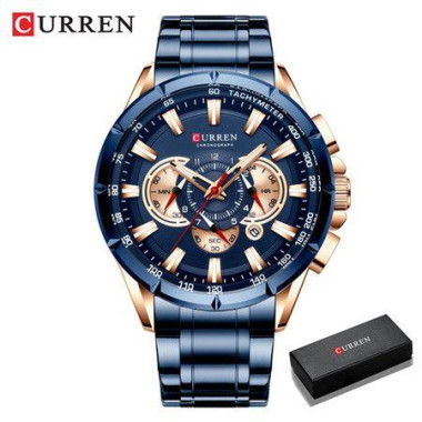 Sport Chronograph Mens Watches Stainless Steel Band Wristwatch Big Dial Quartz Clock With Luminous Pointers