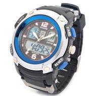 Detailed information about the product Sports Diving Dual Time Display Wristwatch With Alarm Clock/Stopwatch - Black + Blue.