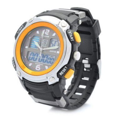 Sports Diving Dual Time Display Wristwatch With Alarm Clock/Stopwatch - Black + Yellow.