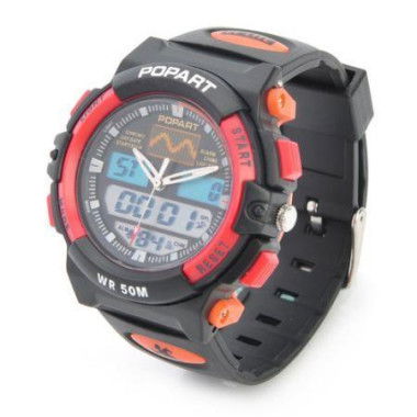 Sports Diving Wristwatch With EL Backlit / Calendar / Stopwatch / Alarm Clock - Black + Red.